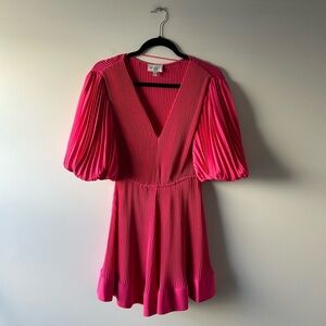 Milly pink accordion printed short puff sleeve dress